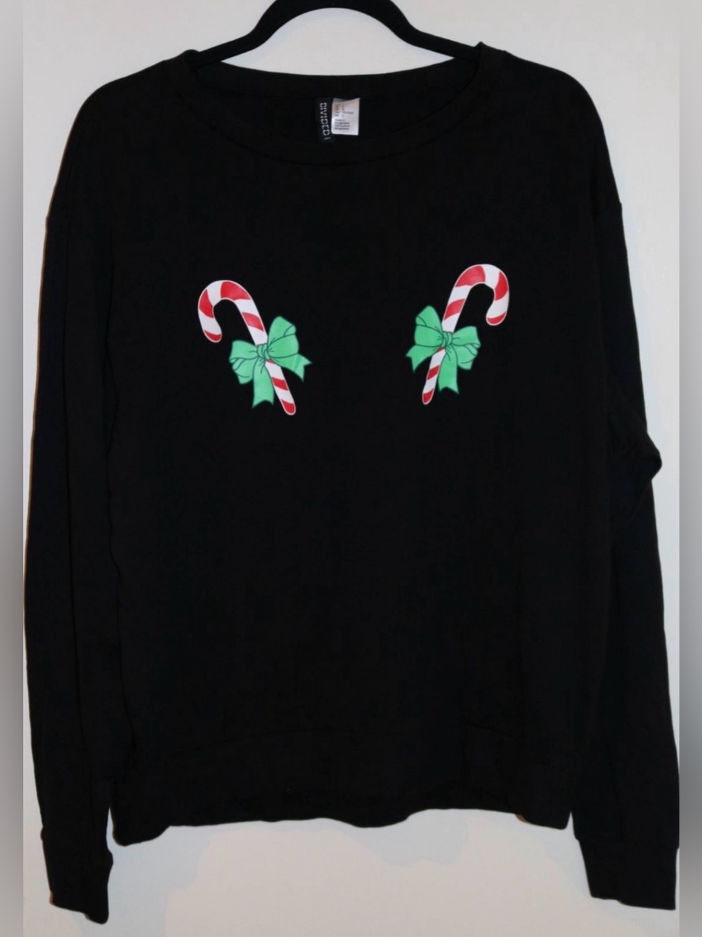 H&M Divided Black Candy Cane Christmas Sweatshirt Large NWT